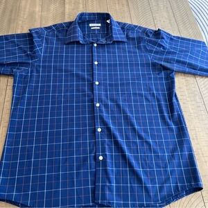 Haggar Men's Navy Plaid Button Down Shirt